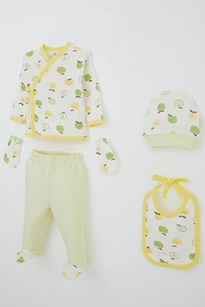Breeze Baby Boy Hospital Release 5-Piece Cute Little Apple Patterned 0-3 Months, Ecru