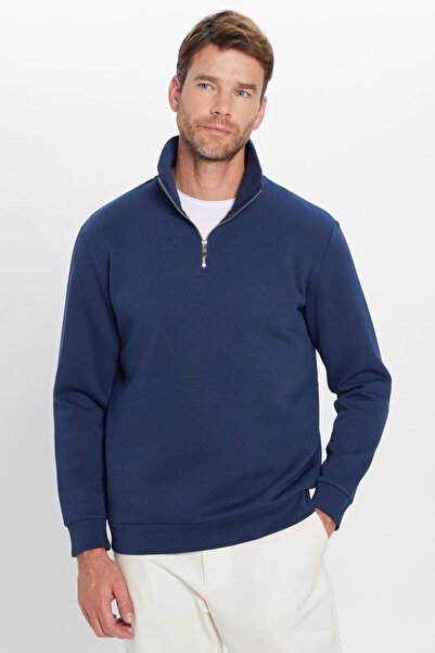 Tudors Unisex 3-Pack Green-Ecru-Navy Blue Relax Fit Cotton Half-Zip Mock Neck Sweatshirt
