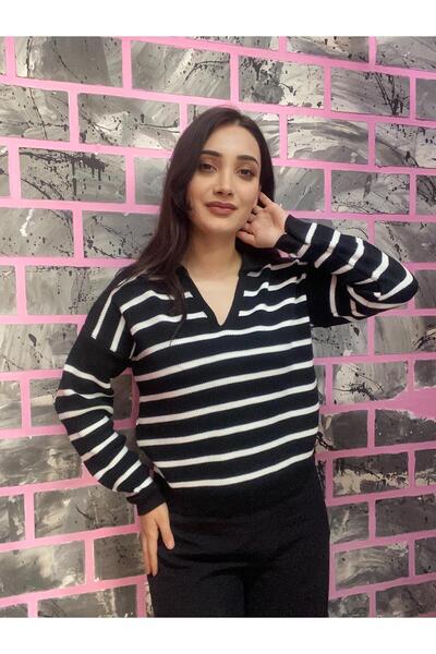 EGELİMODA Polo Neck Knitwear Striped Sweater