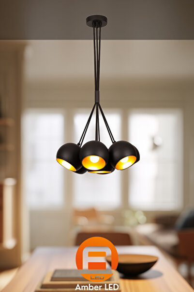 AmberLED Şık Metal Gövdeli 7'Li Tepsi Sarkıt Avize Mutfak ve Salon İçin E27 U...