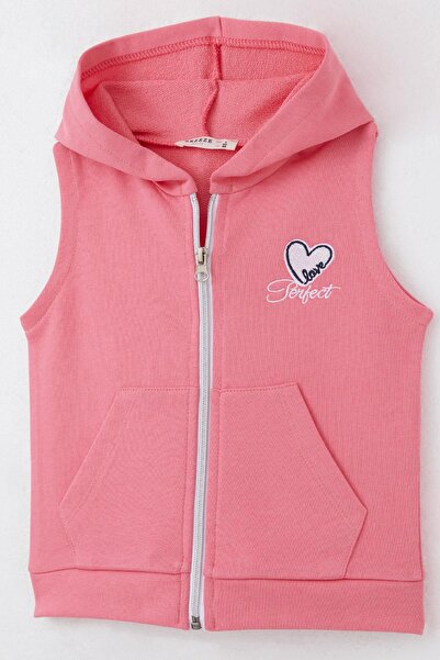 Breeze Girl's Vest with Heart & Text Embroidery, Zippered, Ages 3-8, Pink