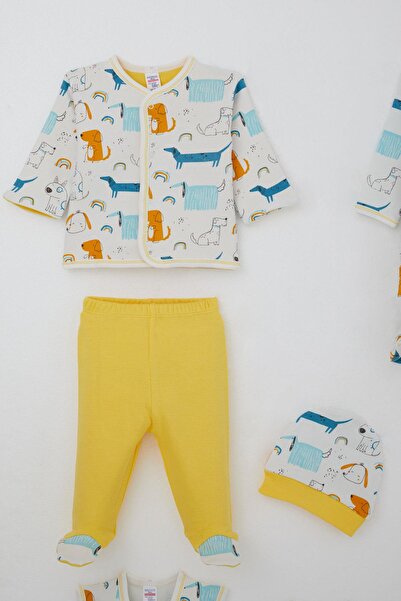 Breeze Baby Boy Hospital Release 8-Piece Set Cute Puppies Patterned 0-3 Months, Ecru
