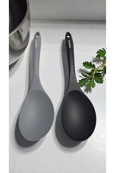 Manosta (2 Pcs) Heat Resistant 30 cm Large Serving Spoon - Fireproof, Non-Stick, Hard-Tipped Silicone Cooking Spoon