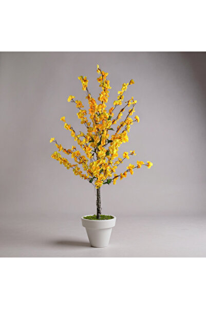 ERHAN FLOWERS 120Cm sarı bahar dalı beyaz plastik saksıda