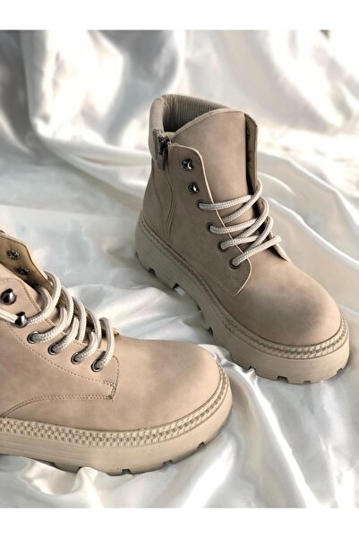Hg Ayakkabı Elvira Zippered Beige Daily Boots