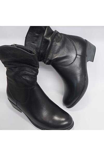 Mira Deri حذاء نسائي أسود من الجلد الطبيعي بكعب قصير 4.5 سم من بودروم