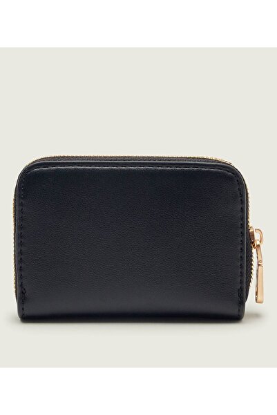 Calvin Klein Women's Ck Patterned Zipper Closure Black Wallet with Card Compartment Lv04F1154G-Ub1