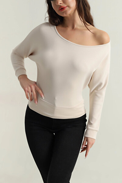 VıoShıne Kadın Likralı Kayık Yaka Modal Kumaş Bluz