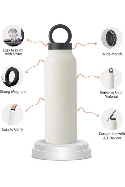 Arabest 750ml Stainless Steel Water Bottle with Magnetic MagSafe Lid (White)