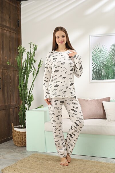 LİLA İÇ GİYİM ΣΕΤ ΠΙΤΖΑΜΑ ΜΕ ΜΑΚΡΥ ΜΑΝΙΚΙΑ ΜΕ ΕΚΤΥΠΩΜΕΝΗ ΑΝΑΓΝΩΣΗ