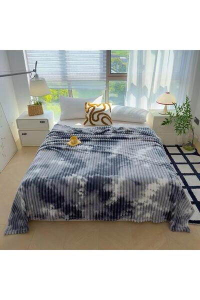 trendyhome Artificial Rabbit Fur Blanket – Grey, Striped, 200×230 cm