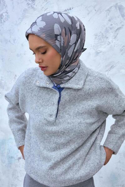 Silk Home وشاح فيسكوز مخلوط من الفيلورا باللون الرمادي الجرافيتي والفضي المنق...