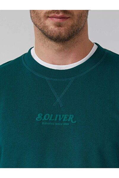 s.Oliver Men's crew neck sweatshirt, logo, Regular Fit, Green, XL
