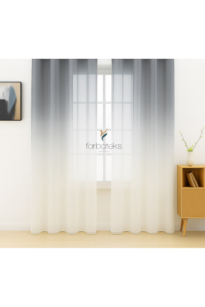 farbateks Gray Anthracite Smoked Tulle Curtain Gradient Color Top-To-Bottom 3-Layer Pleated Tulle Curtain