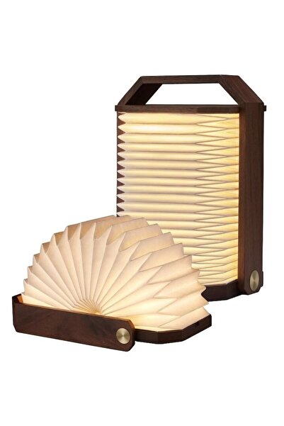 Marcoshop Lampă portabilă retractabilă acordeon Origami, 4 forme, LED, reîncărcabilă USB, Nuc, 17,5 cm