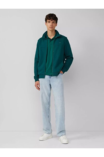 s.Oliver Men's high collar zip-up blouse, Regular fit, Green