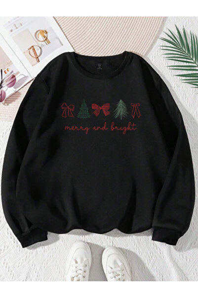 SUNFREE Christmas Tree Printed Cropped Cotton Sweatshirt