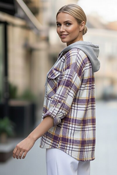 Chiccy Cămașă țesută în carouri cu mâneci lungi, alb-liliac, cu buzunare cu nasturi 68 65