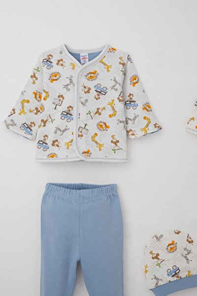 Breeze Baby Boy Hospital Release 8-Piece Safari Adventure Cute Animals Patterned 0-3 Months, Ecru