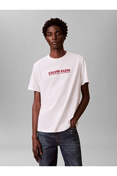 Calvin Klein Erkek Logolu Basic Regular Fit Kısa Kollu Beyaz T-Shirt LV04RE82...