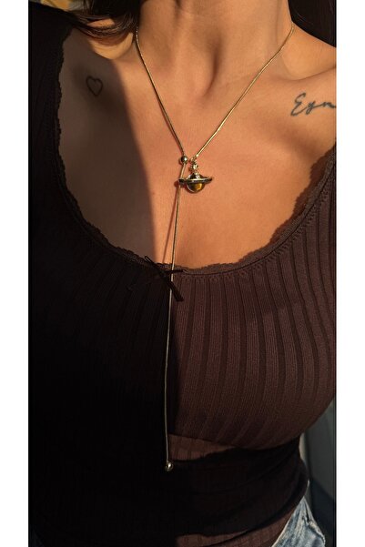 Vi store Çelik Asansörlü Reçine Satürn Y Kolye