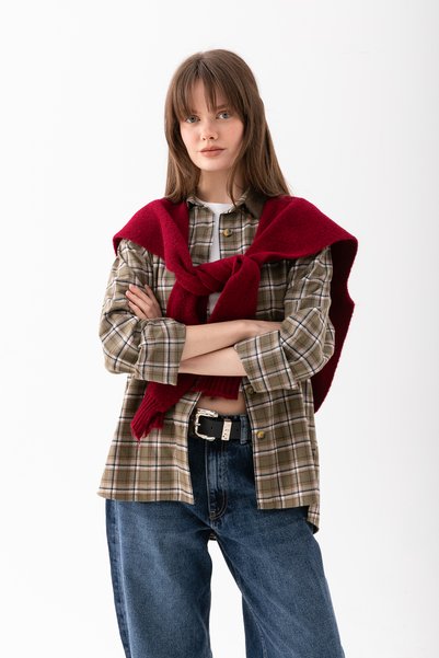 Loov Yumoş Square Neck Tie-Up Knit Scarf - Square Piece Scarf - Knit Shoulder Scarf Office Daily Fashion Scarf