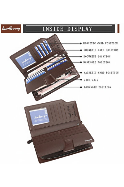 OEM Multifunctional men's wallet, business clutch, casual style, long brown zipper