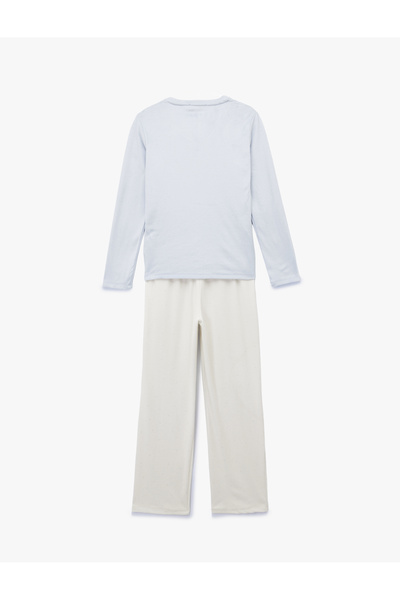 Koton Σετ πιτζάμες με μακρύ μανίκι και λαιμόκοψη με άνετο κόψιμο