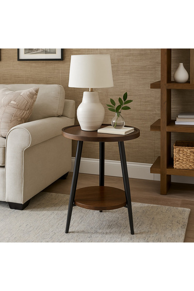 Vi Markets طاولة جانبية خشبية بقاعدة سوداء أنيقة وتصميم بسيط وحديث