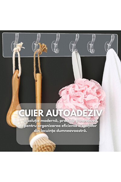 SDEPOT Set of 9 self-adhesive wall hooks S DEPOT®, with 6 positions, waterproof, transparent