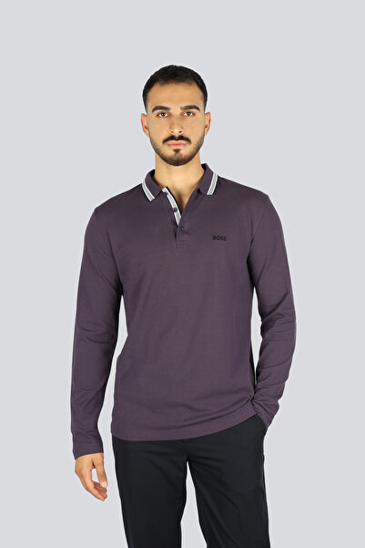 BOSS Erkek Regular Fit %100 Pamuklu Uzun Kollu Mor Polo Yaka T-Shirt 50536609...