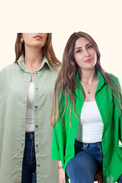 Justime Women's Oversized Cotton Linen Green - Mint Green Shirt