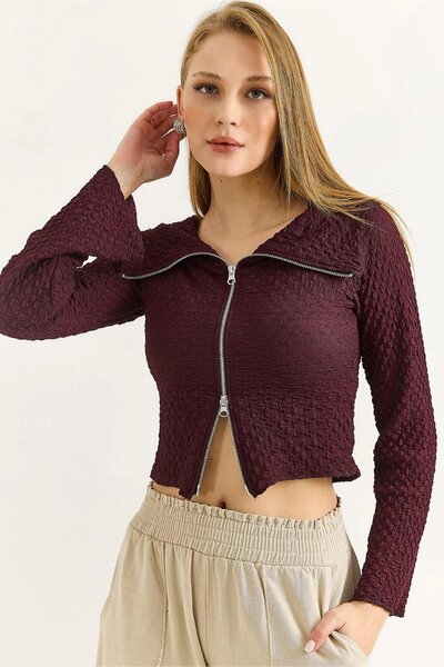 İKLİM LİFE Плетена блуза с двойна ципа и мадонна яка