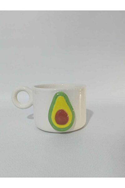 Zümrüdüanka Seramik كوب سيراميك مصنوع يدويًا بنقش الأفوكادو