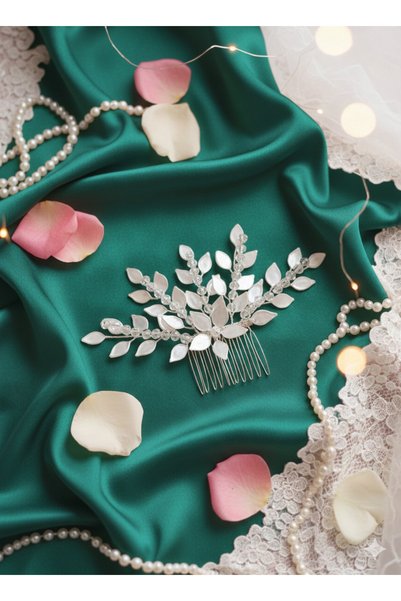 Mirnova Leaf Model Crystal Beaded Comb Hairpin-Bridal Tiara-Comb Hairpin-Hair Accessory