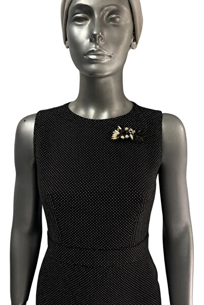 obelleatelier OBELLE- Kadın Kahverengi Şık Kolsuz Volan Detaylı Midi Elbise