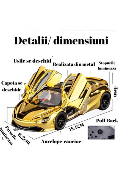 OEM Metallic McLaren Car, Sounds and Lights, Moving Doors, 15.5cm, Gold