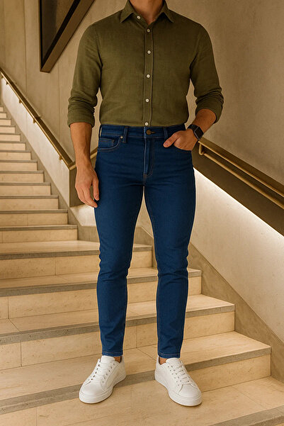 comstar Чоловічі джинси з високою талією Premium Slim Fit синього кольору