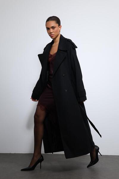 Antioch Black Oversized Belted Coat