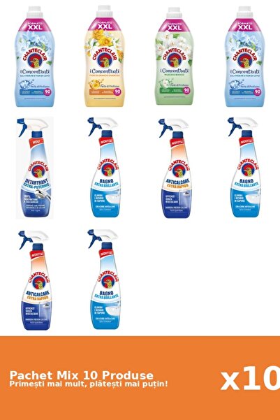 Chanteclair Set 10 Mix: 4 Conditioners (Lotus, White Musk, Orange), 6 Anti-limescale (Strong, Fast, Shine)