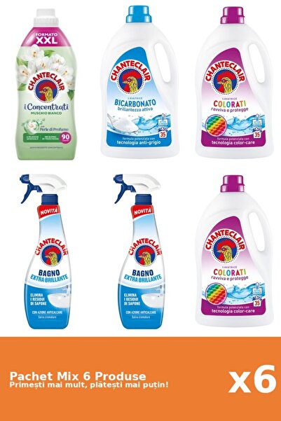 Chanteclair Set 6 Mix: 1 Balsam (Mosc Alb), 3 Detergent (Bicarbonat, Color), 2 Anticalcar (Stralucire)