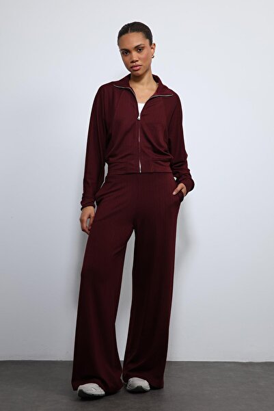 Antioch Burgundy Wide Leg Striped Tracksuit Set