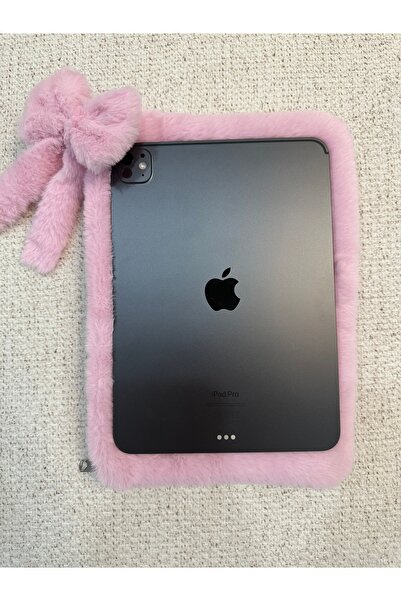 MUTE BAG Plush Tablet Bag / Dusty Pink Plush Tablet Case with Bow Charm 11'' - 12'' Inch (30*22)