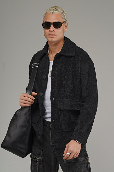 Butik Trend Biz Oversized Shirt Collar Buttoned Men's Fleece