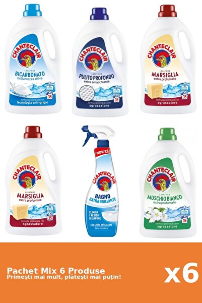 Chanteclair Set 6 Mix: 5 Detergent (Bicarbonat, Clasic, Marsilia, Mosc Alb), 1 Anticalcar (Stralucire)