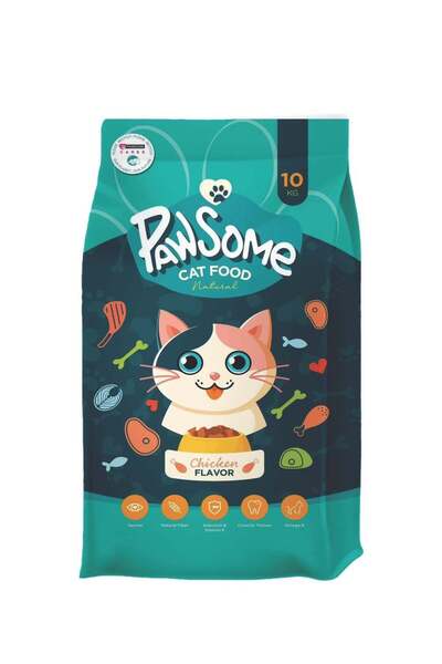 Pawsome Arabia Dry Cat Food - Chicken Flavor, Natural Fiber, Taurine, Crunchy 10kg
