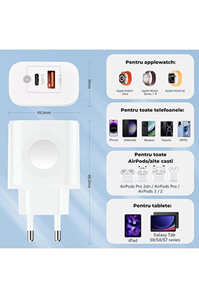 OEM Charger 3 in 1 - 23W Fast Charging, USB-C + USB-A, Apple Watch, iPhone
