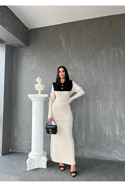 NERM Women's Collared Ruffled Knit Dress