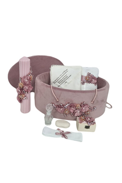 fantasialand Trusou botez elegant fetite in cutie catifea ovala si lumanare b...