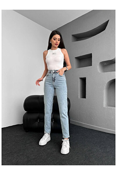 kleshus بنطلون جينز من نوع Mom Fit من Çnr، بنطلون دينيم عالي الخصر، موديل Boy...